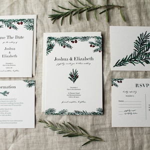 December Wedding Invitation Set Template | Christmas Wedding Invitations DIY | Holiday Invitations Editable