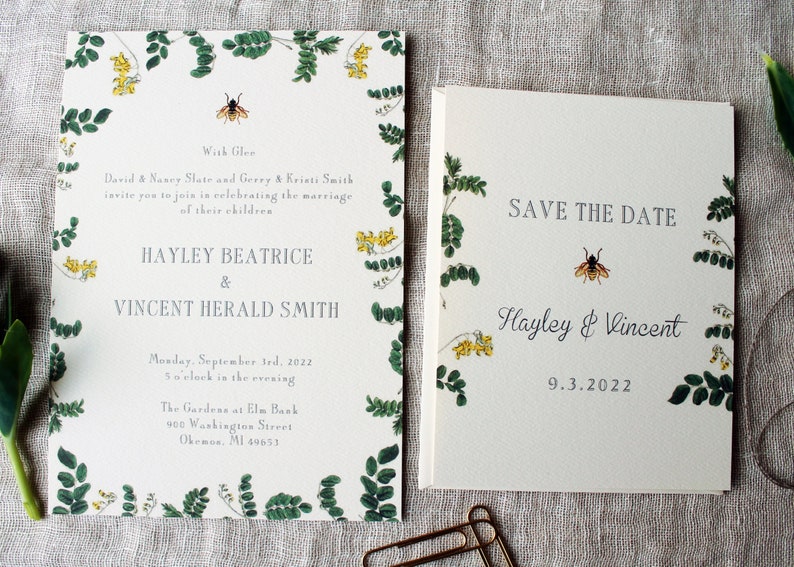 Bee Wedding Invitation Suite Honey Bee Wedding Invitation Printed Garden Wedding Invitations Handmade Woodland Wedding Decorations image 4