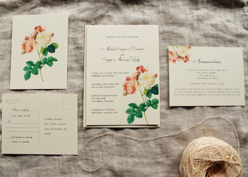 Pink Floral Wedding Invitations Downloadable Blush Rose Garden Wedding Invitations Printed Pink Rose Wedding Invitation Collection