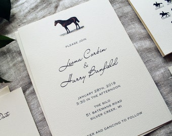 Horse Wedding Invitation Suite | Barn Wedding Invite Printed | Equestrian Wedding Invitation Download | Rustic Horseshoe Wedding Decor