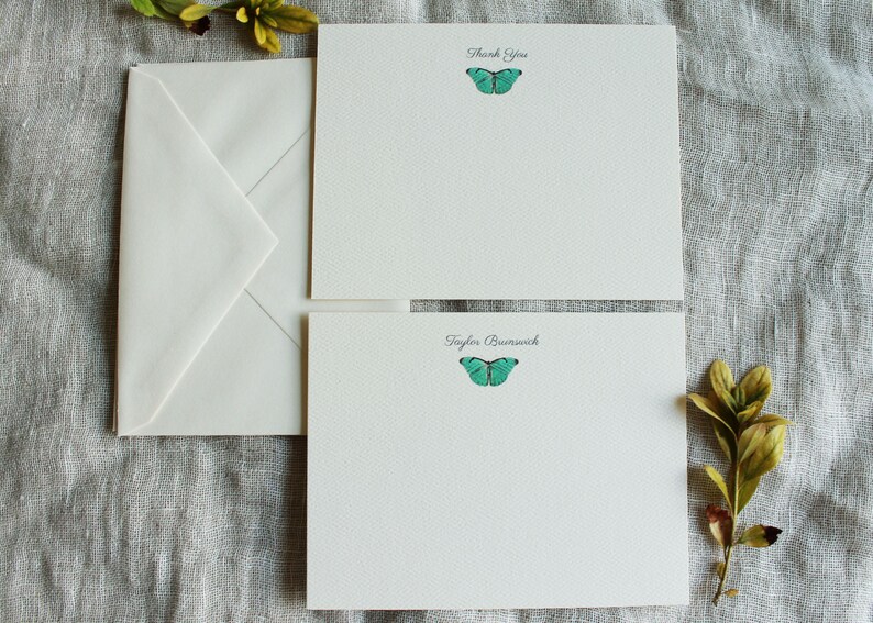 Blue Butterfly Note Cards With Envelopes | Set of 24 Personalized ...