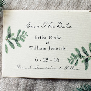 Evergreen Bruiloft Save The Date Kaarten | Pine Wedding Save The Date Afdrukbare | Winter bruiloft Save The Date handgemaakte | Rustieke Save the Date