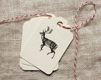 Holiday Gift Tag | Reindeer Gift Tag | Christmas Gift Tag | Rustic Gift Tag | Scallop Tag | black and white Christmas Tag | reindeer tag