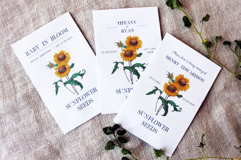 Sunflower Seed Packet Envelopes Yellow Flower Seed Envelopes Etsy