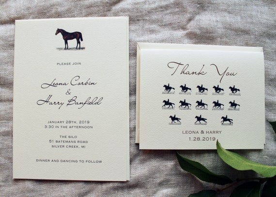 Horse Wedding Thank You Card Set Rustic Barn Wedding Thank Etsy