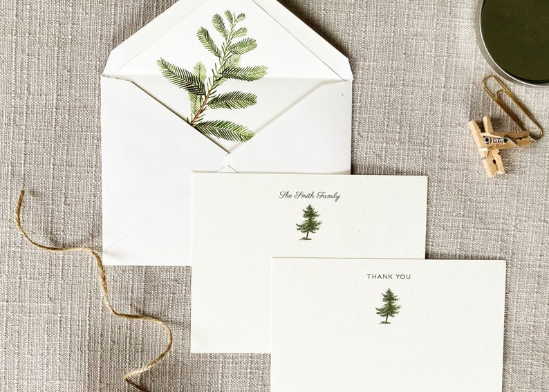 Pine Tree Note Cards with Envelopes Set of 24 Evergreen Notecards Christmas Cards Winter Notecards Rustic Gift for Friend image 1