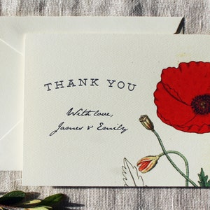 Poppy-bedankkaartenset | Rode klaproos bruiloft bedankkaart | Bloemen bedankkaarten voor vrijgezellenfeesten | Bedankkaarten babyshower bloemen