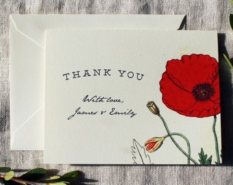 Klaproos dank u kaartenset | Rode papaver bruiloft dank u kaart | Floral bruids douche dank u kaarten | Bloem baby douche Bedankkaarten