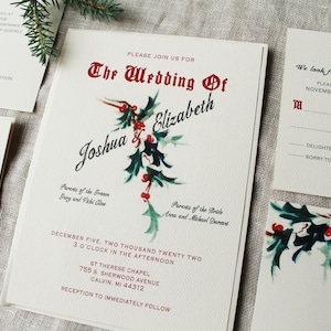 Christmas Wedding Invitation Set Winter Wedding Invitation Digital Holiday Wedding Invitations Handmade Mistletoe Decor image 1