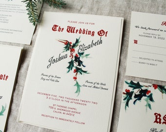 Christmas Wedding Invitation Set | Winter Wedding Invitation Digital | Holiday Wedding Invitations Handmade | Mistletoe Decor