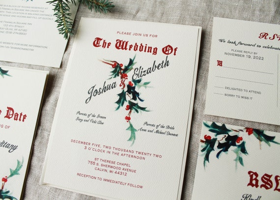 christmas wedding invitation set winter wedding invitation etsy wedding invitations christmas