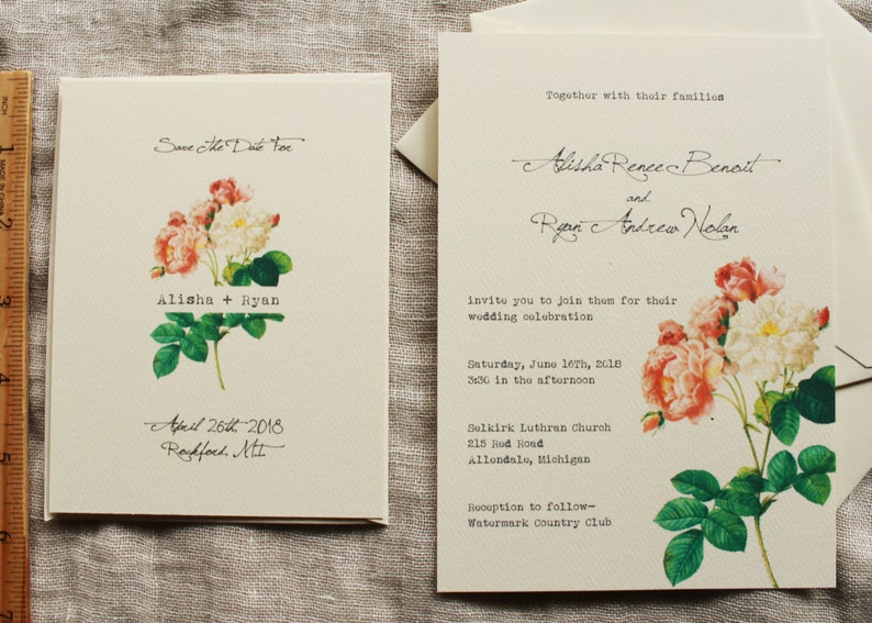 Pink Floral Wedding Invitations Downloadable Blush Rose Garden Wedding Invitations Printed Pink Rose Wedding Invitation Collection