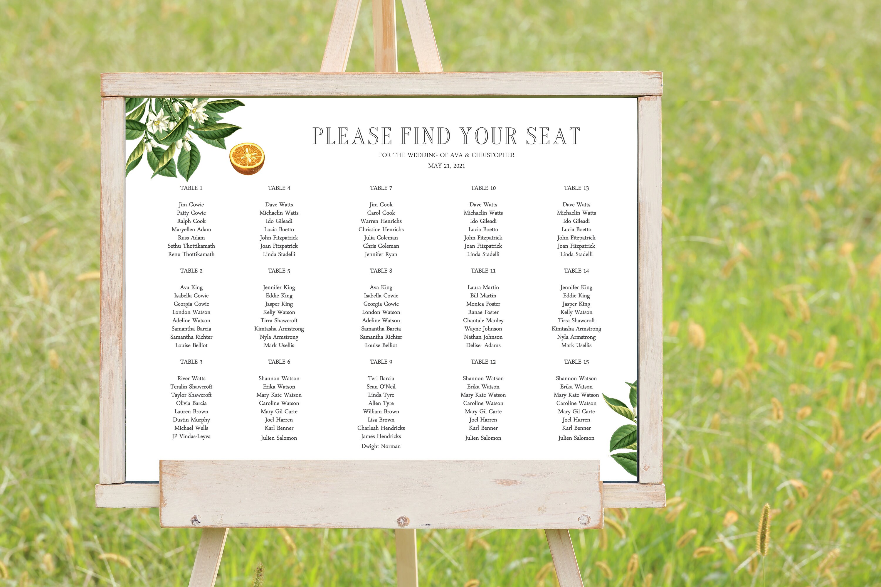 Orange Blossom Wedding Seating Chart Download DIY Seating Etsy