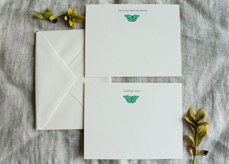 Blue Butterfly Note Cards With Envelopes | Set of 24 Personalized ...