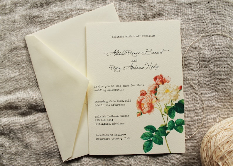 Pink Floral Wedding Invitations Downloadable Blush Rose Garden Wedding Invitations Printed Pink Rose Wedding Invitation Collection