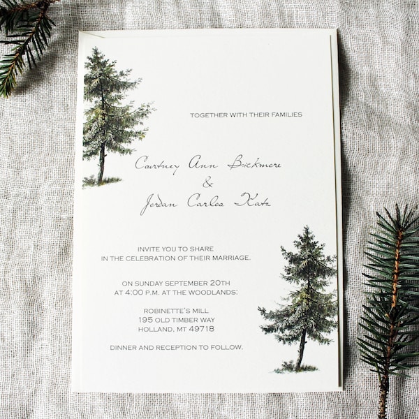 Pine Tree Wedding Invitation Suite | Rustic Wedding Invitation Download | Woodland Wedding Invitations Handmade | Winter Wedding Decor
