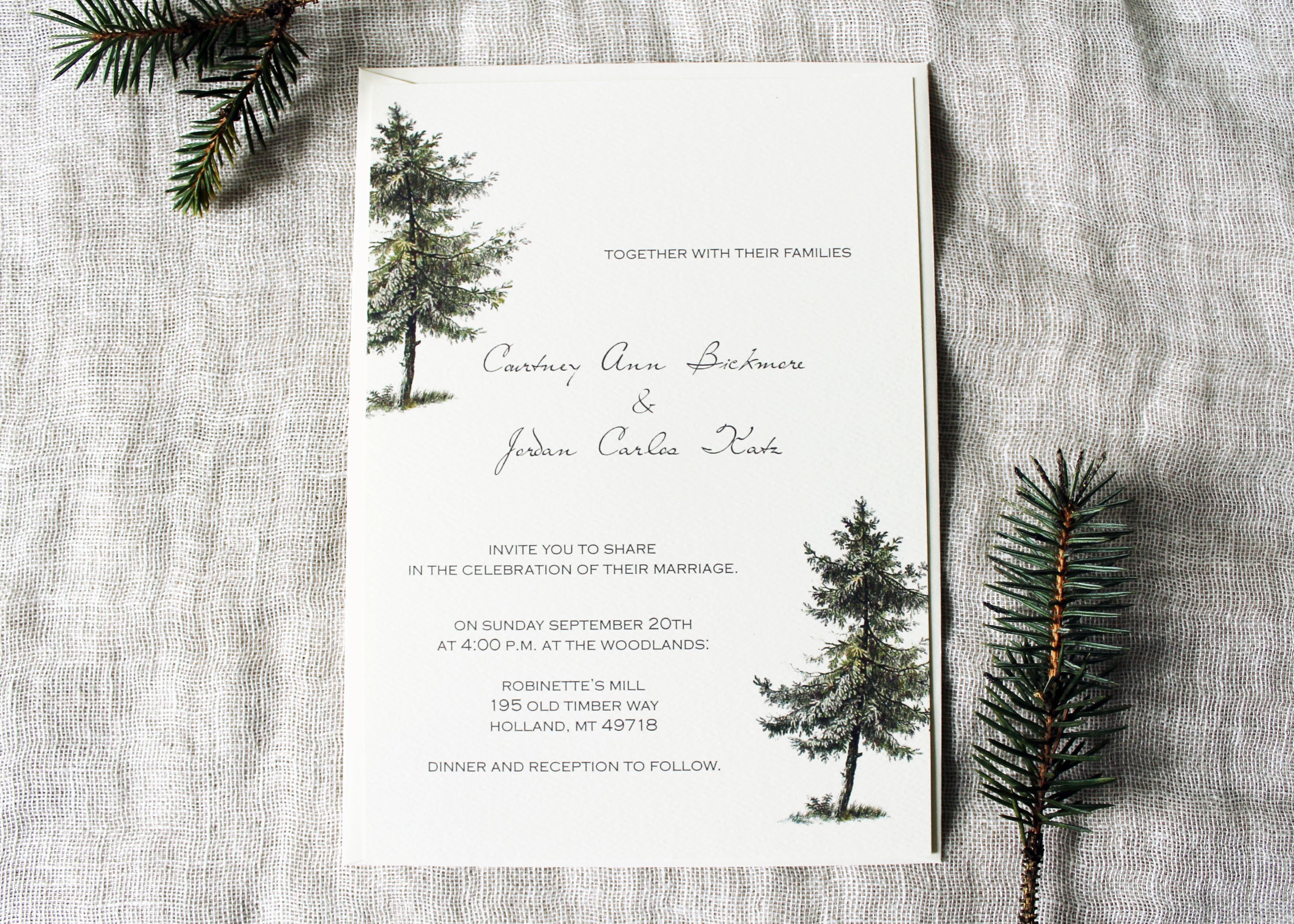Pine Tree Wedding Invitation Set Rustic Wedding Invitation | Etsy