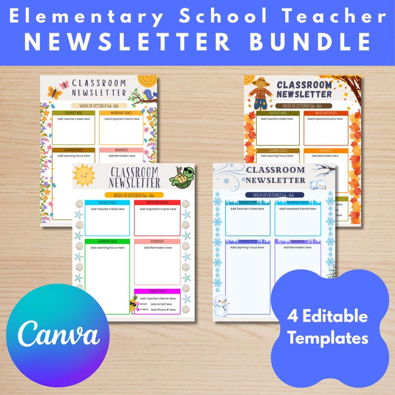 Editable Classroom Newsletter Canva Template All Seasons Elementary ...