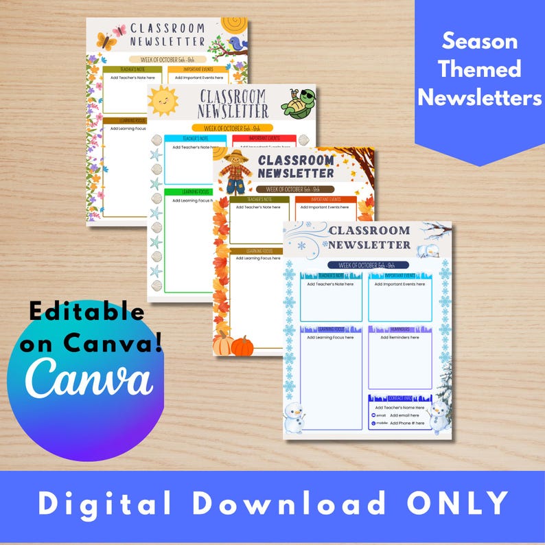 Editable Classroom Newsletter Canva Template All Seasons Elementary ...