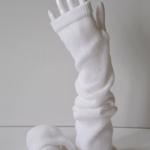 White fingerless gloves, long wrist warmers, knitted handwarmers, handmade extra long armwarmers