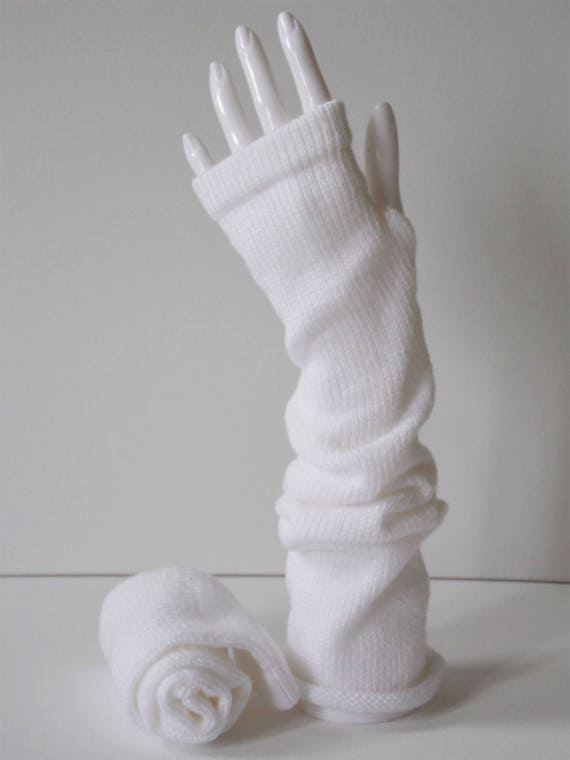 Guantes blancos sin dedos calentadores de muñeca largos - Etsy