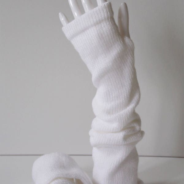 White fingerless gloves, long wrist warmers, knitted handwarmers, handmade extra long armwarmers