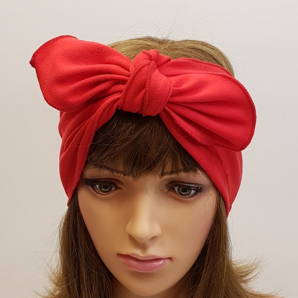 Red headband, extra wide top tie hair scarf, hair wrap, self tie head scarf, dolly bow tie up headscarf, rockabilly bandanna