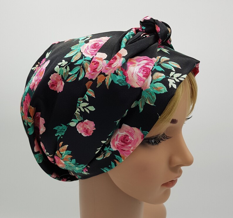 natural curly hair tie self tie apron style headwear satin head scarf elegant tichel Lightweight satin head snood bonnet with long ties