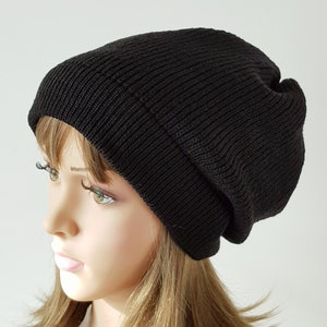 Black beanie, black hat, handmade knitted hat for women, stylish beanie, slouchy beanie, slouch hat