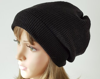 Handmade Black Acrylic Slouchy Beanie