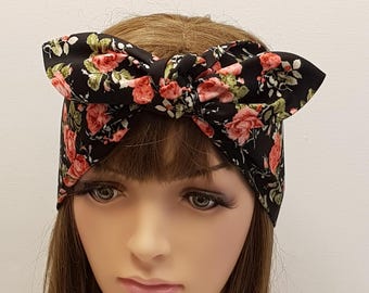 Floral cotton headscarf, extra wide rockabilly hair scarf, hair bandanna, headband