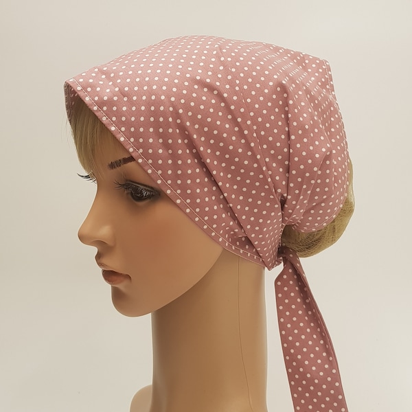 Wide head covering, cotton hair scarf, nurse hair cover, christian women head scarf, polka dot headband