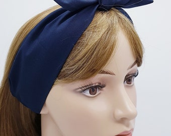 Navy blue tie up headband, headscarf, pin up style head scarf, tie up hair scarf, rockabilly headband, cotton  hair wrap