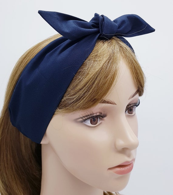 Navy Blue Tie up Headband Headscarf Pin up Style Head Scarf Tie