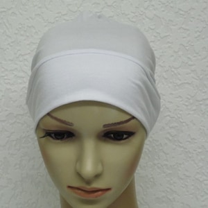 Lightweight beanie, white chemo hat, sleeping beanie, viscose jersey hat for hair loss, white head wear, full head covering, chemo cap image 2
