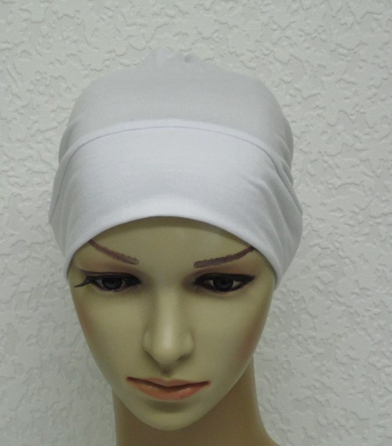 Lightweight beanie, white chemo hat, sleeping beanie, viscose jersey hat for hair loss, white head wear, full head covering, chemo cap image 2