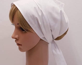 White Cotton Self Tie Head Scarf, Wide Headband