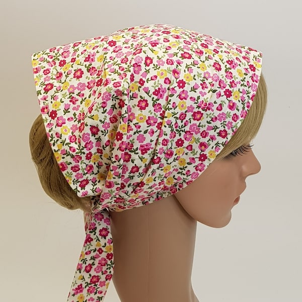 Floral cotton head scarf for women, extra wide hair covering, self tie headband, hair wrap, hair tie, bandanna