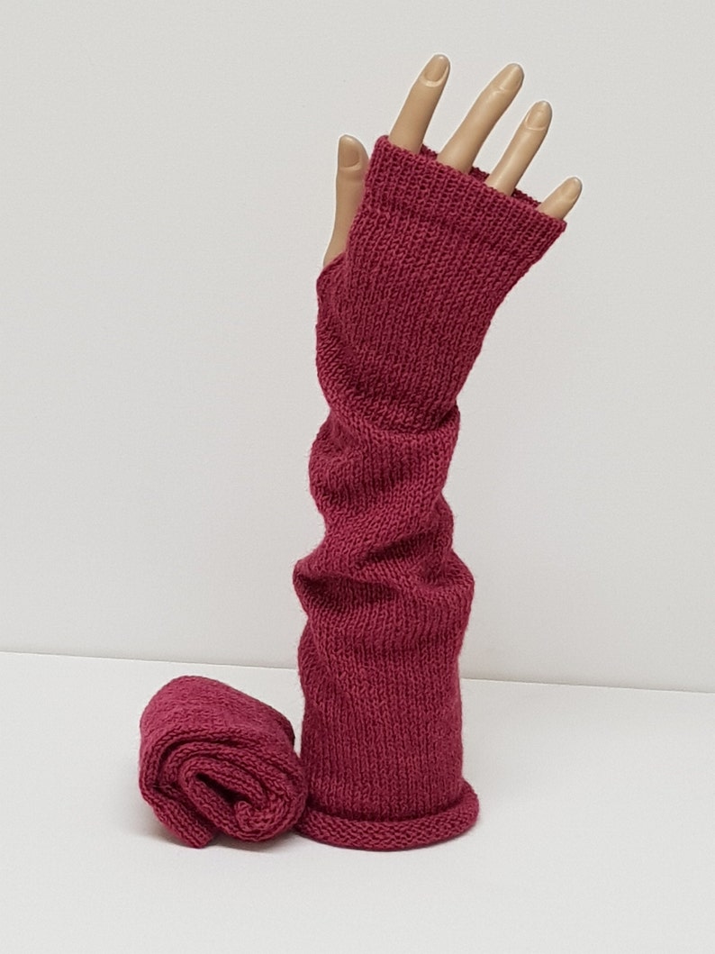 Chauffe-bras longs tricotés, gants sans doigts en alpaga faits à la main, chauffe-poignets tricotés, tricotés à partir de 100% laine dalpaga image 1
