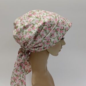 Bonnet with ties, cotton nurse hair cover, elegant tichel, full head covering, bad hair day headwear, surgical scrub hat, chemo head wear