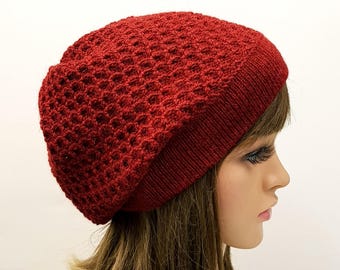 Handmade Alpaca Knit Beret, Slouchy Tam, Fall Hat
