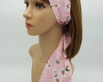 Summer head scarf, self tie headband, pin up style hair scarf, women's hair bandanna, daisy headscarf, 150 x 8 cm