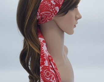 Retro style hair scarf, skinny hair tie, floral pin up style headband, women's head bandanna, 146 x 7 cm