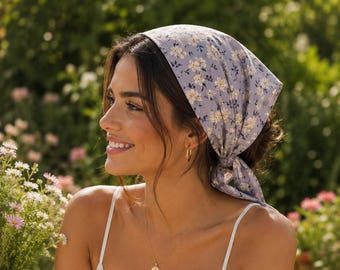 Cotton Head Scarf for Women, Floral Hair Bandana, Self Tie Headband, Lightweight Head Wrap, Handmade Hairscarf