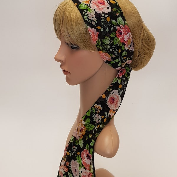 Chiffon summer headband, extra wide hair covering, lightweight floral head scarf, hair wrap, head wrap, neck scarf