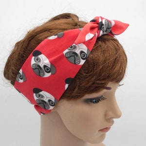 Tie up headband, reversible hair scarf, rockabilly head scarf, summer head accessory, pin up style bandanna, hair tie