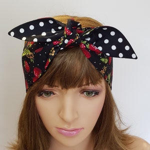 Reversible skinny headband, pin up style hair scarf, cotton hair bandanna, self tie head scarf, lightweight summer hair tie