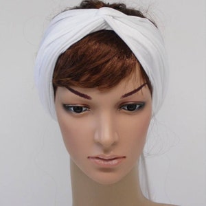 Bandeau blanc, cravate extensible, foulard auto-attaché, foulard dété, bandana à cheveux, foulard de jour pour mauvais cheveux, 150 x 17 cm image 2