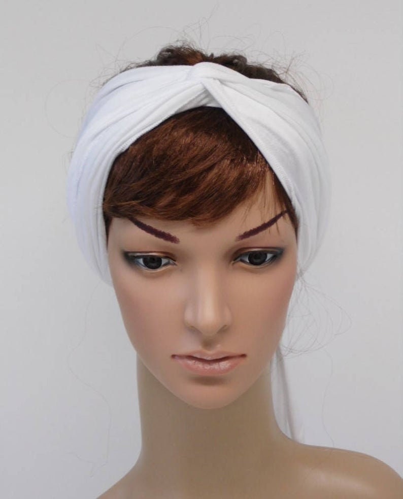 Bandeau blanc, cravate extensible, foulard auto-attaché, foulard dété, bandana à cheveux, foulard de jour pour mauvais cheveux, 150 x 17 cm image 2
