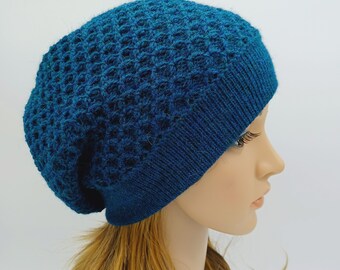 Bonnet ample en tricot, béret ample, bonnet d'automne fait main, chapeau tendance en alpaga mélangé